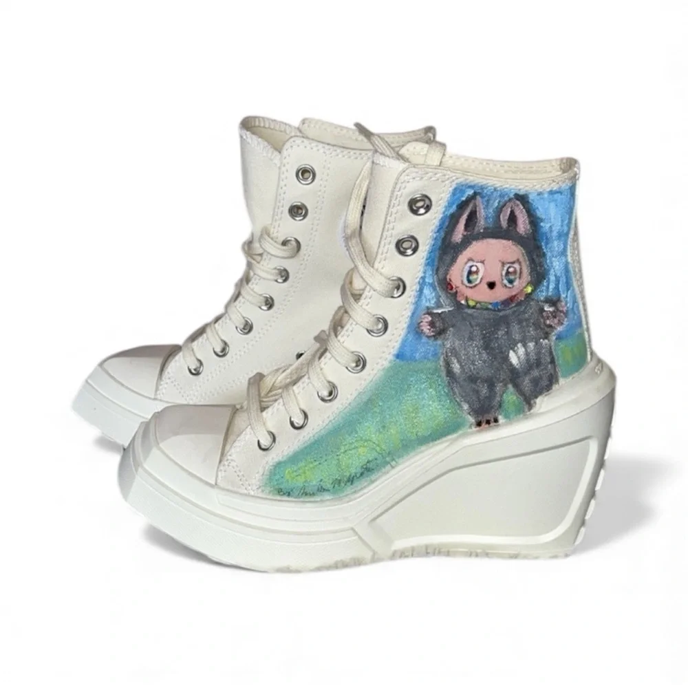 Converse hand painted customized White Platform Sneakers with Character By me